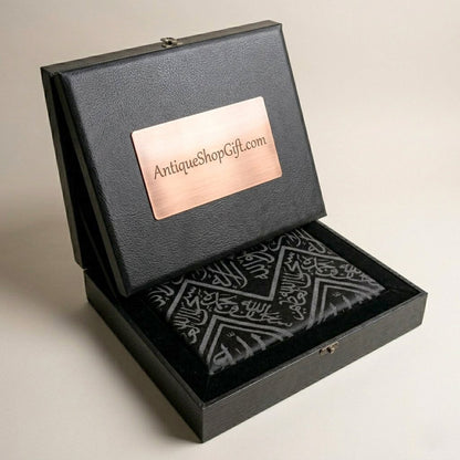 85x45 cm Authentic Kaaba Kiswa Cloth with Gold Calligraphy - Certified Rectangular Holy Kaaba Silk Piece, Luxury Islamic Wall Decor & Gift